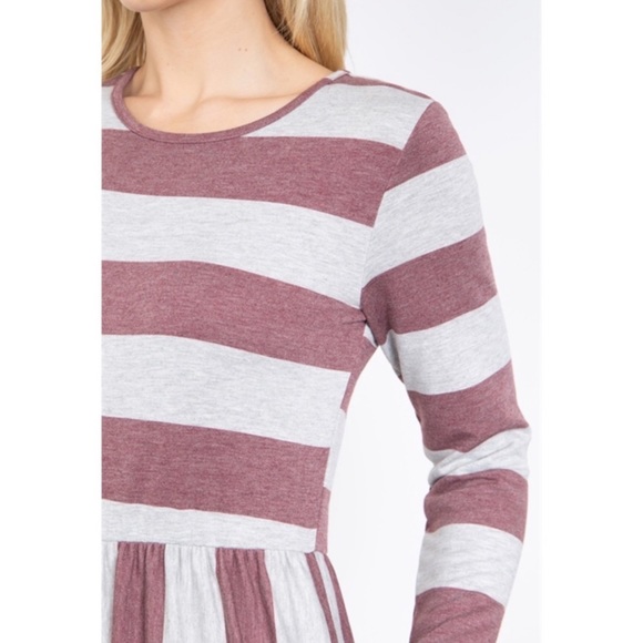 Perfect Peach Lightweight Long Sleeve Striped A Line Dress with Pockets - Picture 6 of 9